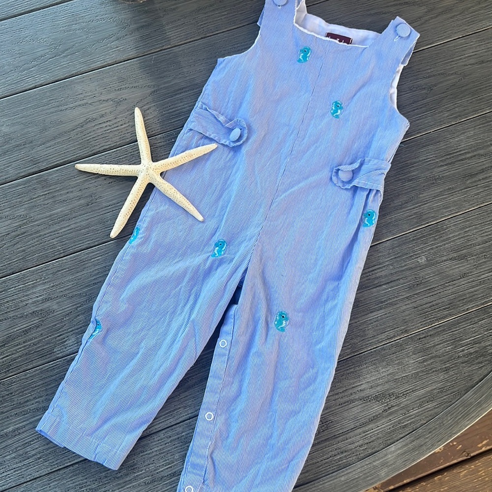 GUC Blue and White Embroidered Seahorse Long Jon Jon Sz 18-24 month